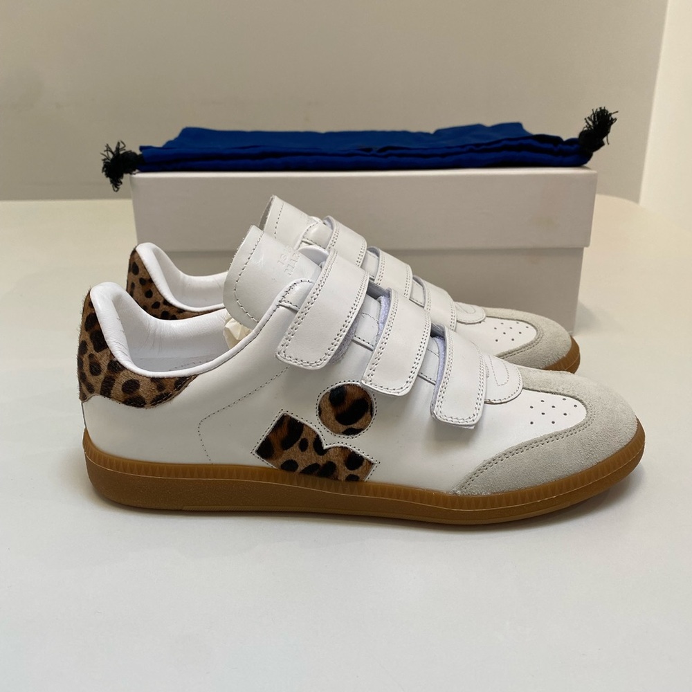 Isabel Marant Classic Beth Logo Sneaker White Leather/Leopard sz 39 New in Box - Picture 3 of 9